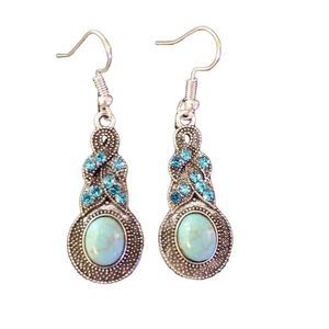 Bohemian Silver Alloy Dangle Earrings with Blue  Gemstones